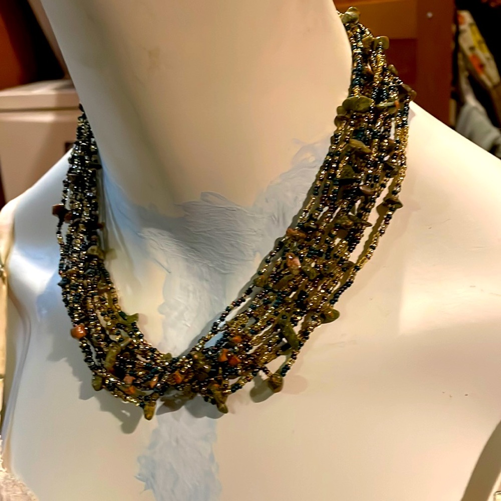 Unakite Gemstone Beaded Choker Necklace